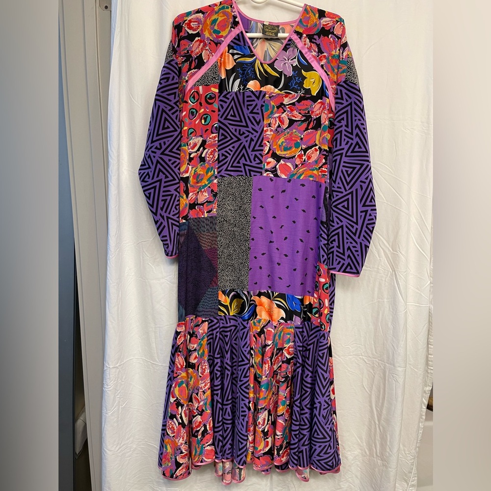 Shepherds Australia Colorful Long Sleeve Patchwork Dress  cottagecore farm Large